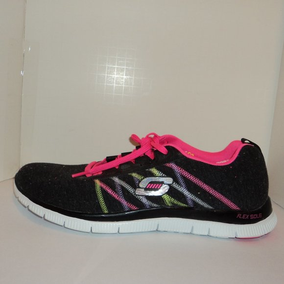 Skechers Light Weight Women's Size 11 Athletic Sneakers Shoes Lace Up Black Pink - Picture 2 of 11
